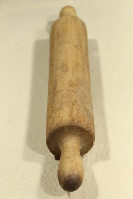 photo of antique wooden rolling pin carved from a single piece of wood, vintage kitchen primitive #3