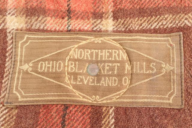 photo of antique wool horse blanket w/ leather straps Cleveland Ohio Blanket Mills label #4