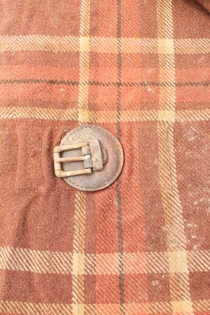 photo of antique wool horse blanket w/ leather straps Cleveland Ohio Blanket Mills label #8