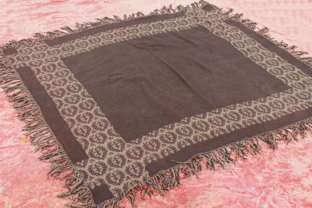 photo of antique wool jacquard pattern blanket or carriage robe, Civil War vintage Lincoln shawl #4