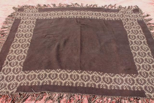 photo of antique wool jacquard pattern blanket or carriage robe, Civil War vintage Lincoln shawl #5
