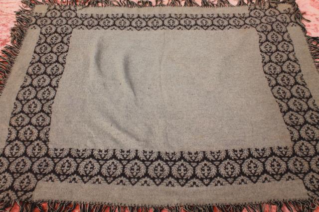 photo of antique wool jacquard pattern blanket or carriage robe, Civil War vintage Lincoln shawl #7