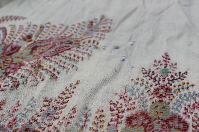 photo of antique wool paisley shawl or table cover, damaged vintage textile fabric to repurpose #3