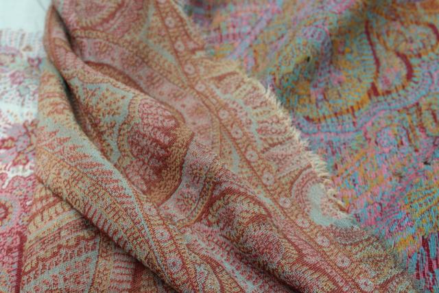 photo of antique wool paisley shawl or table cover, damaged vintage textile fabric to repurpose #6