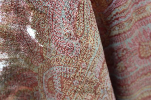 photo of antique wool paisley shawl or table cover, damaged vintage textile fabric to repurpose #10