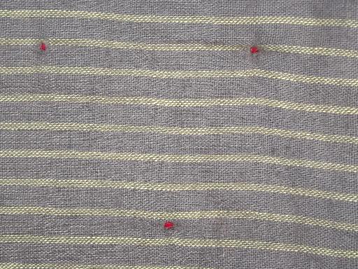 photo of antique work shirt striped cotton fabric quilt comforter tied in red wool #4