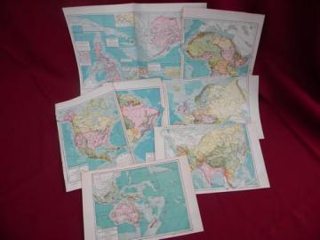 catalog photo of antique world maps, 1903 full color litho plates Europe, Africa etc.