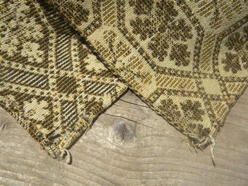 photo of antique woven wool coverlet fabric, vintage pieced cloth parlor carpet rug #4