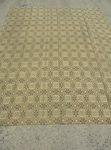 photo of antique woven wool coverlet fabric, vintage pieced cloth parlor carpet rug #5