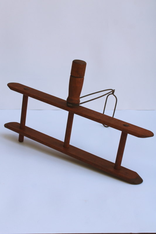photo of antique yarn or rope winder, early 1900s vintage wood hand reel w/ wire guide  #1