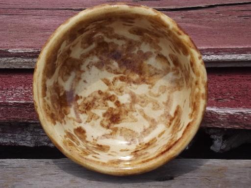 photo of antique yellow ware spongeware pottery bowls, brown sponge stoneware #3