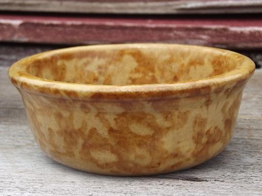 photo of antique yellow ware spongeware pottery bowls, brown sponge stoneware #4