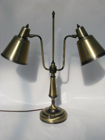 photo of antiqued brass vintage twin light student's desk table lamp #1