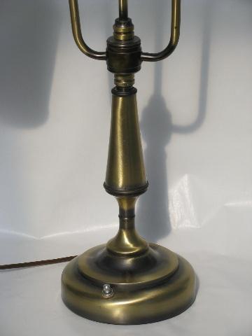 photo of antiqued brass vintage twin light student's desk table lamp #2