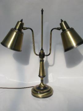 catalog photo of antiqued brass vintage twin light student's desk table lamp