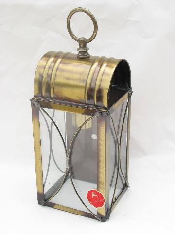 photo of antiqued solid brass & glass lantern candle sconce wall light fixture #1