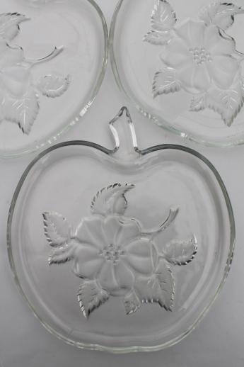 photo of apple blossom glass plates, vintage apple shaped salad / snack plates set of 8 #3