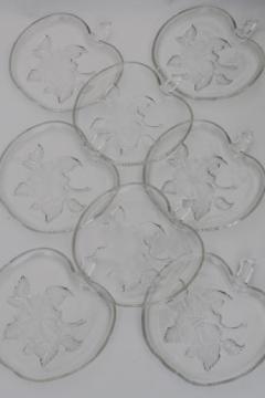 catalog photo of apple blossom glass plates, vintage apple shaped salad / snack plates set of 8