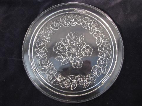 photo of apple blossom or wild rose pattern glass, vintage cake plate plateau #1