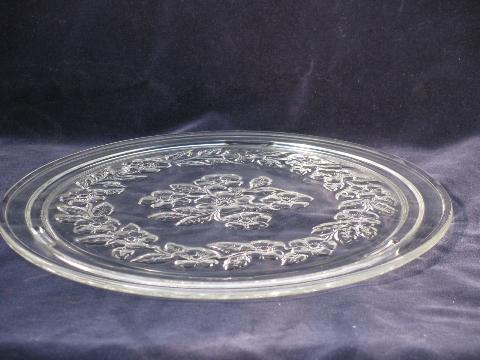 photo of apple blossom or wild rose pattern glass, vintage cake plate plateau #2