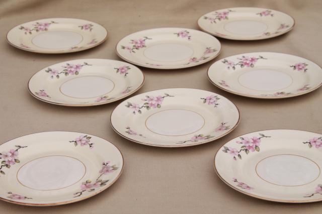 photo of apple blossom vintage Homer Laughlin eggshell nautilus china, set of 8 small plates #1