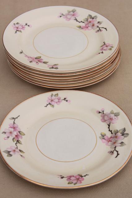 photo of apple blossom vintage Homer Laughlin eggshell nautilus china, set of 8 small plates #2