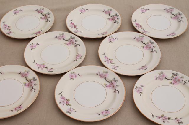 photo of apple blossom vintage Homer Laughlin eggshell nautilus china, set of 8 small plates #3
