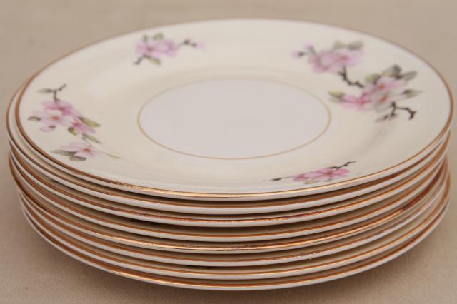 photo of apple blossom vintage Homer Laughlin eggshell nautilus china, set of 8 small plates #5