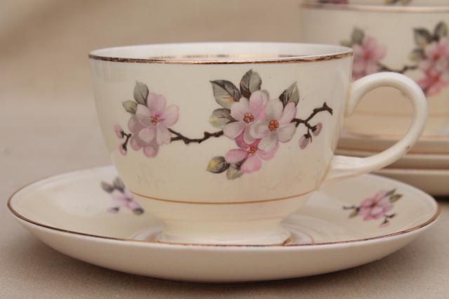 photo of apple blossom vintage china tea cups & saucers Homer Laughlin eggshell nautilus #2