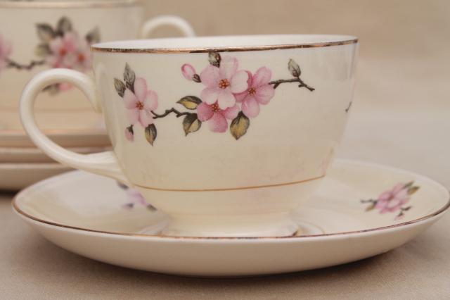 photo of apple blossom vintage china tea cups & saucers Homer Laughlin eggshell nautilus #3