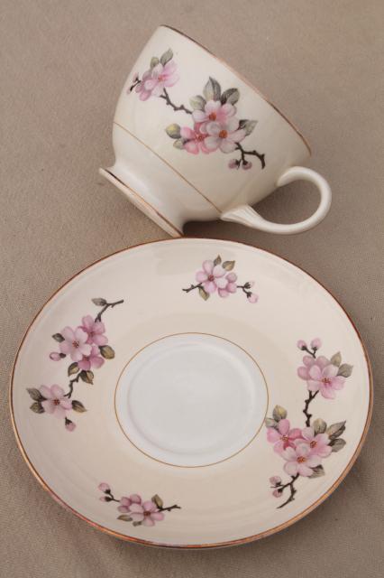 photo of apple blossom vintage china tea cups & saucers Homer Laughlin eggshell nautilus #5