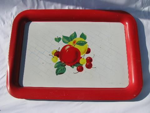 photo of apple & pear, apples & cherries, vintage kitchen trivet & metal litho tray #2