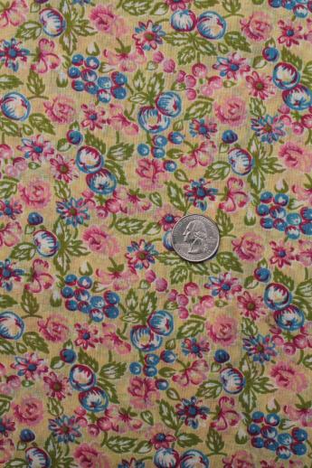 photo of apple print cotton quilting fabric, pink apples & blue flowers on gold #1