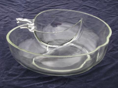 photo of apple shape vintage Orchard glass chip and dip bowl #2