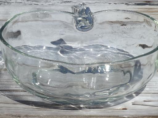 photo of apple shaped glass salad bowl, vintage clear glass fruit bowl  #3