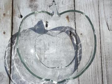 catalog photo of apple shaped glass salad bowl, vintage clear glass fruit bowl 
