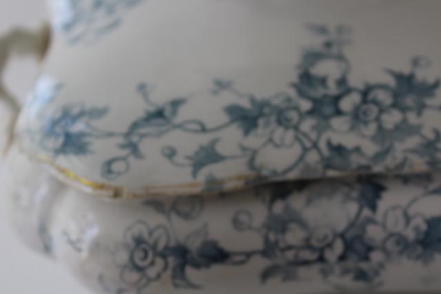 photo of aqua blue Anemone pattern antique English transferware china covered bowl or tureen #3