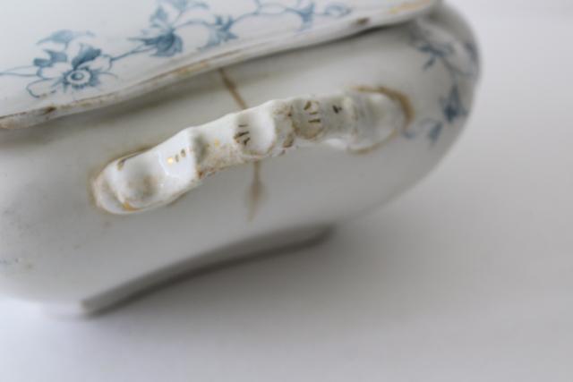photo of aqua blue Anemone pattern antique English transferware china covered bowl or tureen #5