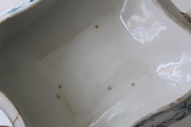 photo of aqua blue Anemone pattern antique English transferware china covered bowl or tureen #7