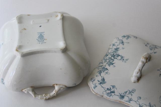 photo of aqua blue Anemone pattern antique English transferware china covered bowl or tureen #8