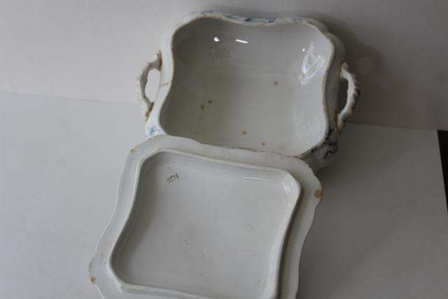 photo of aqua blue Anemone pattern antique English transferware china covered bowl or tureen #10