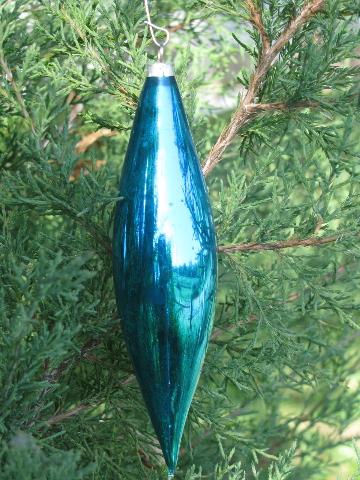 photo of aqua blue droplet mercury glass Christmas ornaments, vintage West Germany #2