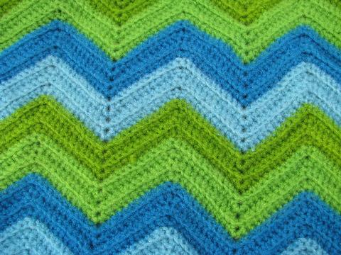 photo of aqua / blue / green, retro vintage crocheted wool afghan throw, lap blanket #2