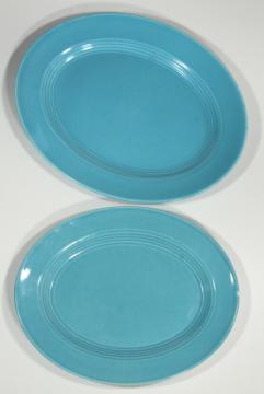 aqua blue turquoise ceramic platters, Homer Laughlin china mid-century mod vintage