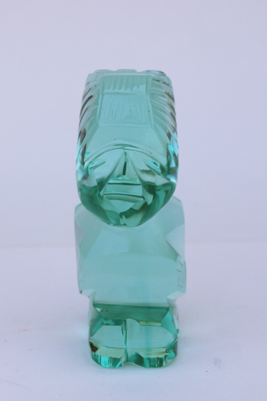 photo of aqua green glass carved figure, Aztec Mayan tiki god Mexico folk art  #2