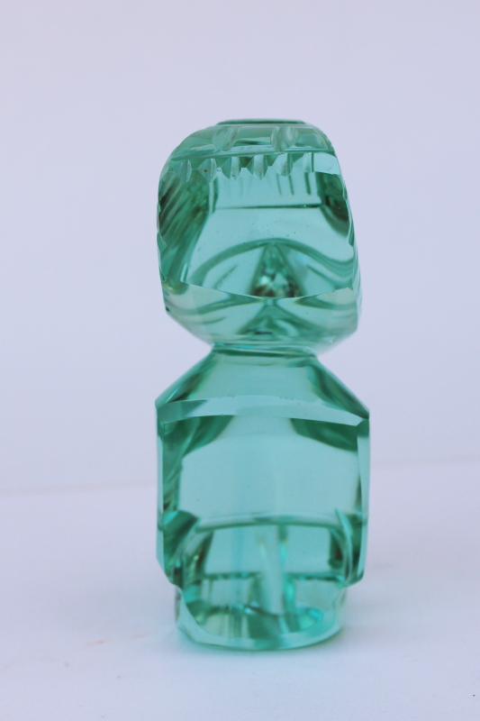 photo of aqua green glass carved figure, Aztec Mayan tiki god Mexico folk art  #4