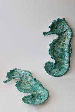 catalog photo of aqua green seahorse shape melamine trays, coastal or mermaid style decor