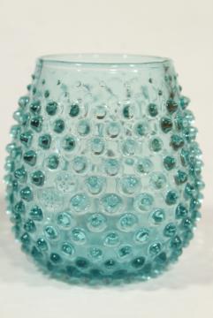 catalog photo of aqua hobnail glass tumbler or vase, vintage Fenton or Imperial glassware