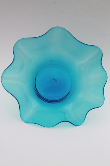 photo of aqua ocean blue art glass bowl, hand blown Mexican glass, vintage Mexico souvenir #4