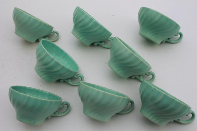 photo of aqua turquoise blue matte glaze ceramic tea cups, vintage Franciscan pottery #3